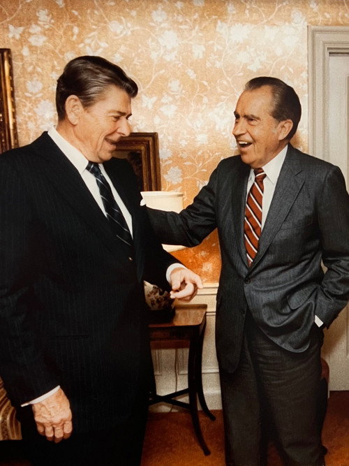 Ronald Reagan and Richard Nixon on Camera Poster