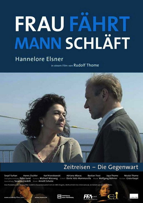 Woman Driving, Man Sleeping Poster