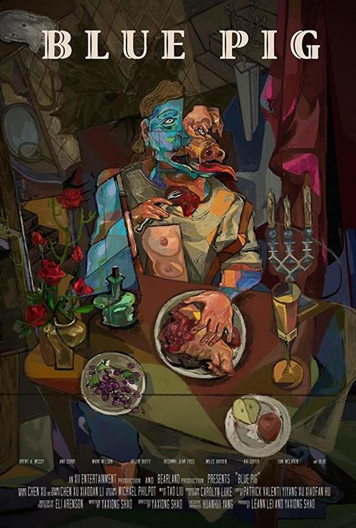 Blue Pig Poster