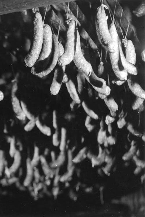 Feu, fumée, saucisse Poster